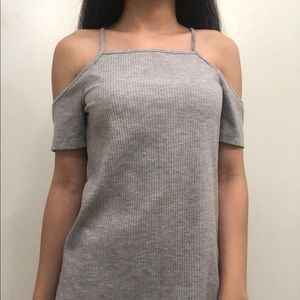 gray cold-shoulder dress